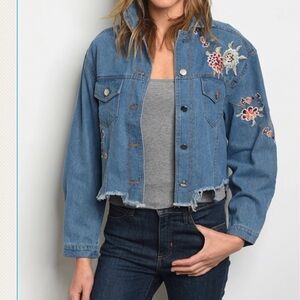 Boho embroidered Destroyed denim crop jacket